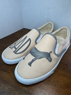 EUC Inkkas Badass BAD Donkey Cream Canvas Slip-On Sneakers, Womens 10, Mens 8